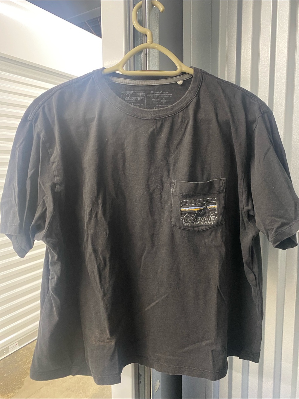 Patagonia Black Short Sleeve Pocket Tee with Mountain Patch